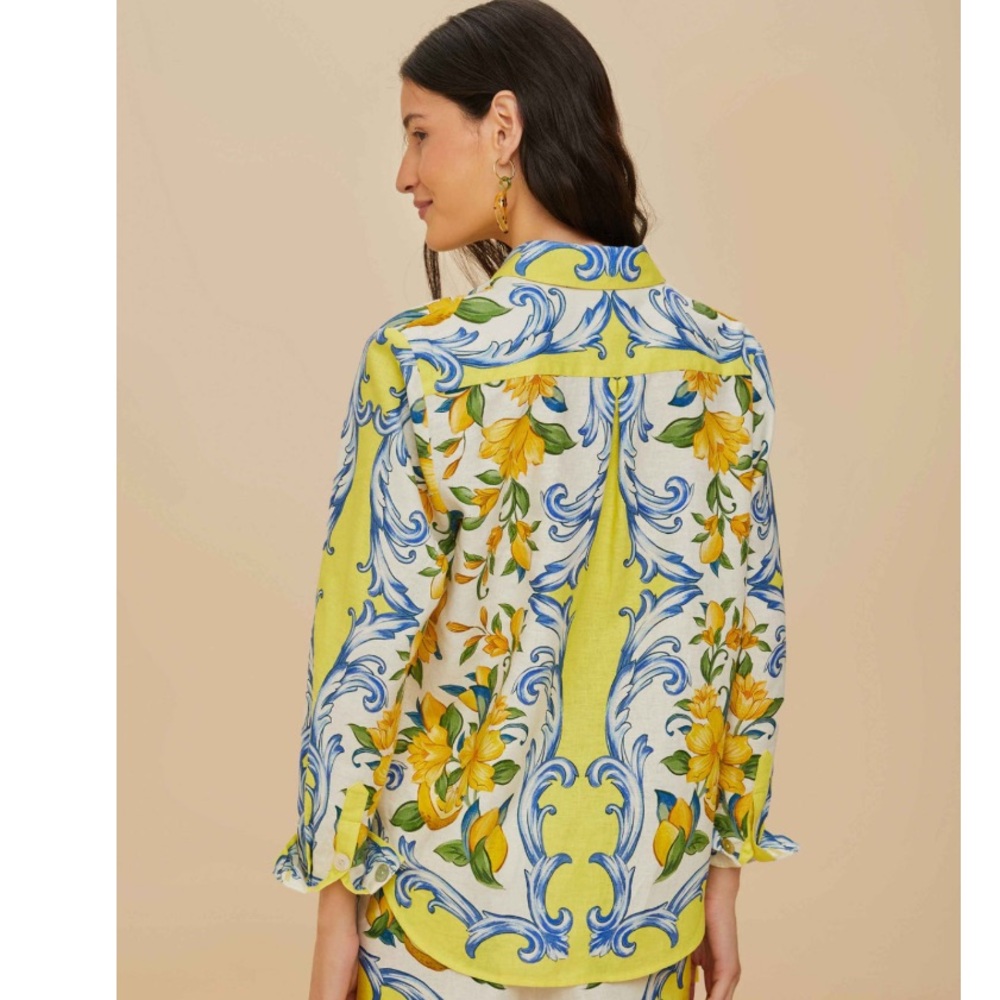 FARM Rio Sicily Scarf Linen Blend Shirt Size Small NWT - Picture 2 of 16